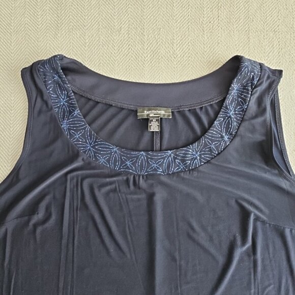 R&M Richards Woman 2 Piece Dress Suit Navy with Blue Embellishments Quiet Luxury - Picture 6 of 16